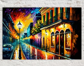 New Orleans French Quarter Canvas Art, Bourbon Street Scene, Colorful Impressionism | Framed Unframed, Ready to Hang, In Extra Large Sizes