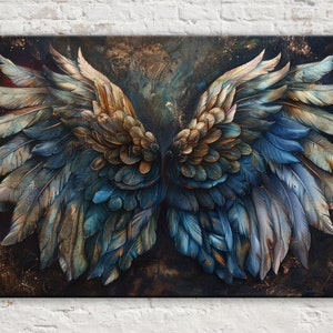 Luxurious Feathered Angel Wings Print, Ornate Wing Painting, Giclee Print on Gallery-wrapped Artist Canvas, Available in Extra Large Sizes