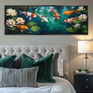 Panoramic Koi Fish Canvas Wall Art, Serene Swimming Scene, Zen Japanese Style | Framed or Unframed, Ready to Hang, In Extra Large Sizes