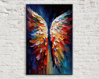 Angel Wings Canvas Wall Art, Spiritual Painting Print, Large Canvas Art Print, Angelic Painting Print