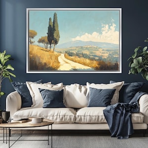 Vintage Muted Italian Countryside Landscape Canvas Print, Framed or Unframed, Gallery-wrapped Giclée, Ready to Hang, Extra Large Wall Art