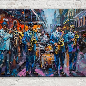 New Orleans Jazz Band Canvas Art, Colorful Bourbon Street Music | Framed or Unframed, Ready to Hang, Available in Extra Large Sizes