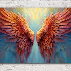 Angel Wings Canvas Art, Spiritual Wall Art Print, Angelic Painting, Real Wood Frame, Available in Large Sizes.