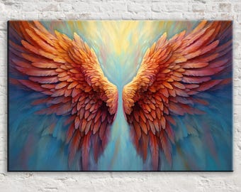 Angel Wings Canvas Art, Spiritual Wall Art Print, Angelic Painting, Real Wood Frame, Available in Large Sizes.