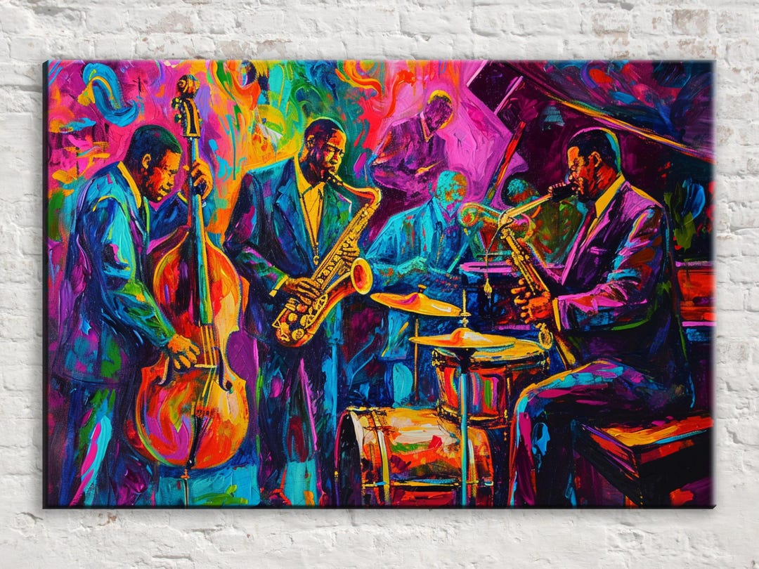 絵画 JAZZ ART Captivating Jazz Fusion Band Canvas Wall Art Wall Decor, Giclee