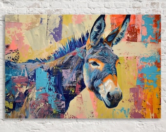 Contemporary Donkey Pop Art Painting, Giclée Print on Gallery-wrapped Artist Canvas, Ready to Hang, Available in Extra Large Sizes