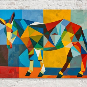 Geometric Donkey Art: Mid-Century Modern Charm, Giclée Print on Gallery-wrapped Artist Canvas, Ready to Hang, Available in Extra Large Sizes