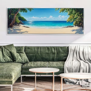 Ocean View Beach Side Landscape Canvas Panoramic, Framed or Unframed, Long Horizontal Gallery-wrapped, Ready to Hang, Extra Large Wall Art