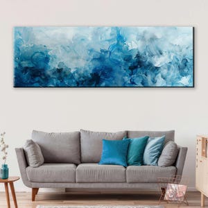 Soft Blue Watercolor Texture Panoramic Canvas Print, Framed Unframed, Long Horizontal Gallery-wrapped, Ready to Hang, Extra Large Wall Art