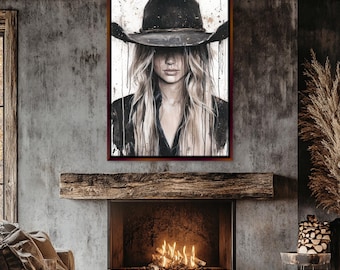 Stylish Blonde Cowgirl Wall Art Canvas, Framed or Unframed, Gallery-wrapped Giclée, Ready to Hang, Extra Large Wall Art