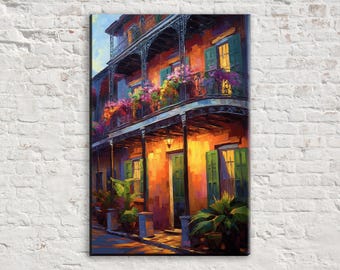 New Orleans Night, Beautiful French Quarter Scene, Large Canvas Art, Real Wood Frame, High Quality Canvas