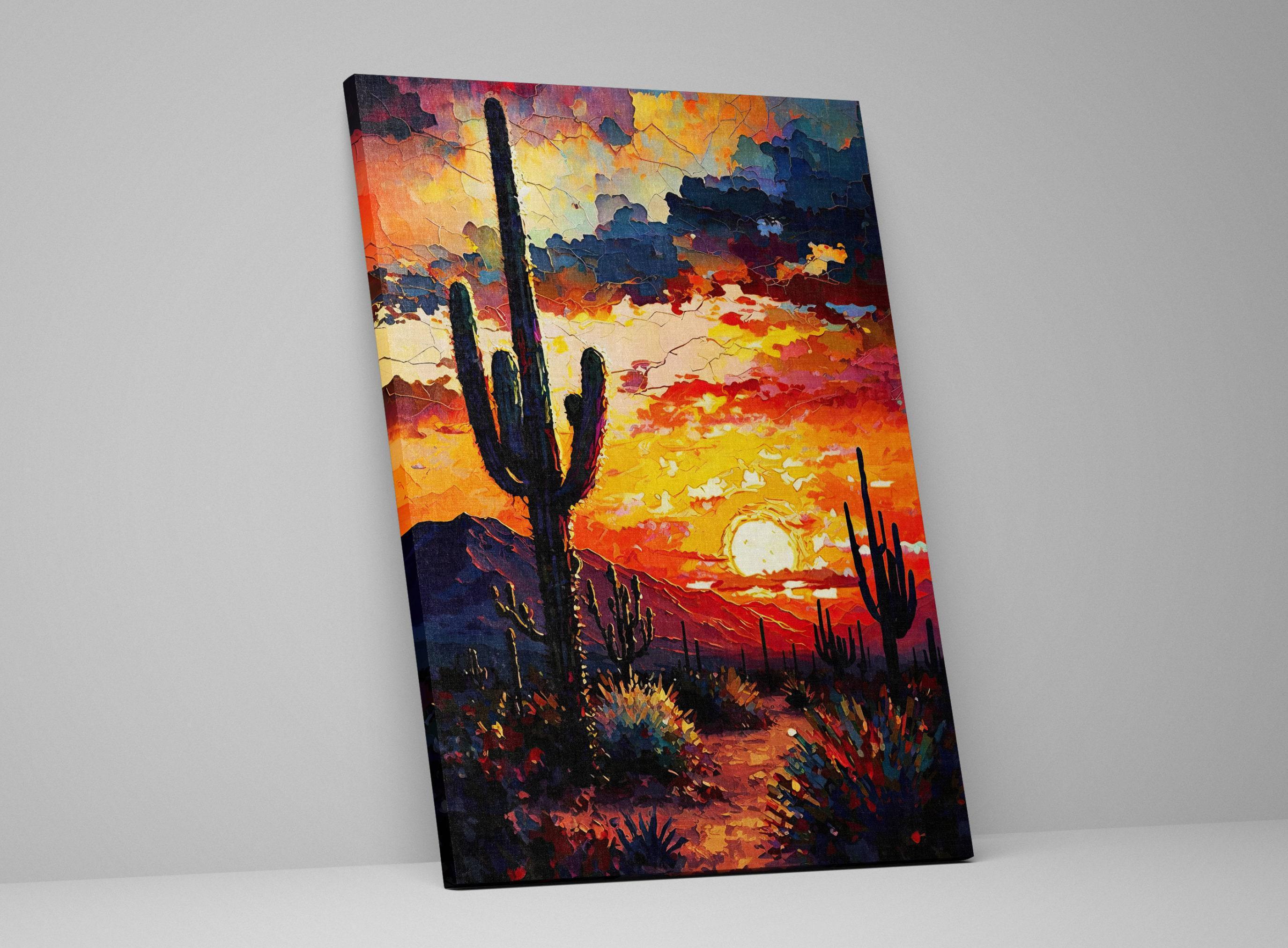Saguaro Sunset Canvas, Southwest Wall Art Canvas Print, Arizona Desert ...