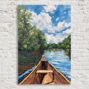 Paddle Serenity: Canoe on the Lake Art, Giclee Print on Gallery-wrapped Artist Canvas, Ready to Hang, Available in Extra Large Sizes