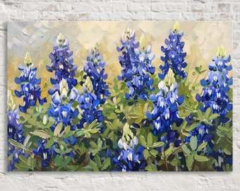 Texas Bluebonnet Wall Art Painting, Giclee Print on Gallery-wrapped Artist Canvas, Ready to Hang, Available in Extra Large Sizes