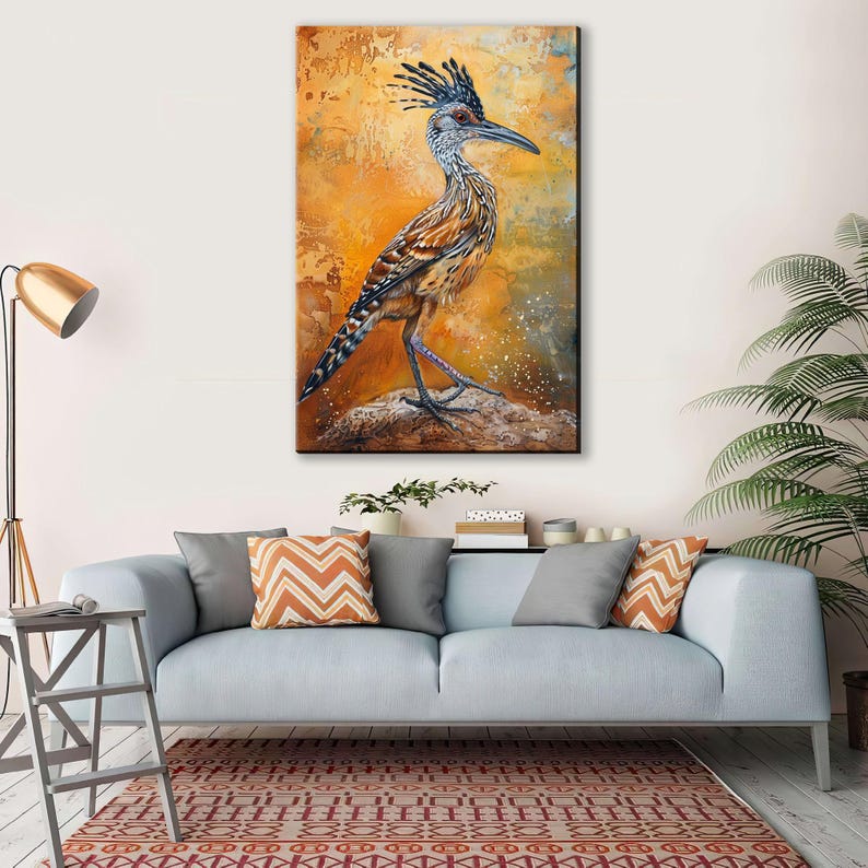 Southwestern Roadrunner, Desert Animal Art, Giclée Print on Gallery-wrapped Artist Canvas, Ready to Hang, Available in Extra Large Sizes image 6