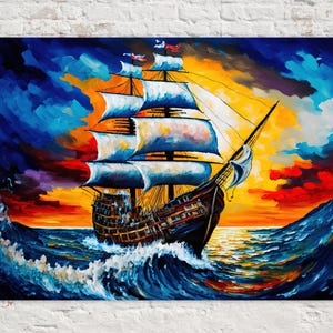 Pirate Ship Bright and Colorful, Pirates Painting, Colorful Giclee Canvas Print, Kids Room Wall Art