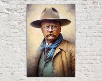 May include: Portrait of a man wearing a brown hat, glasses, and a blue scarf. He is also wearing a green jacket and a tan coat. The artwork has a vintage, painterly style.