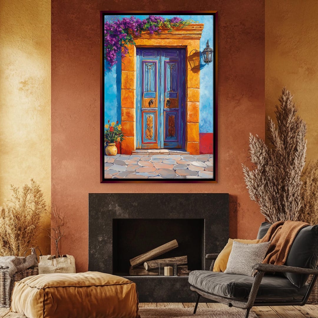Vibrant Mexican Door Wall Art for Home Decor Canvas Print, Framed or ...
