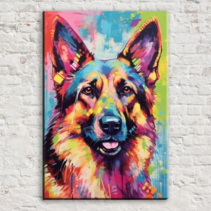 German Shepherd Canvas Wall Art Print, Colorful Dog Painting, Large Giclee Wall Art, Pet Portrait Pop Art