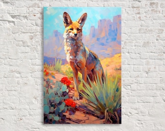 Graceful Desert Fox, Canvas Wall Art, Southwest Wildlife Painting, Wild West Nature Decor, Large Canvas