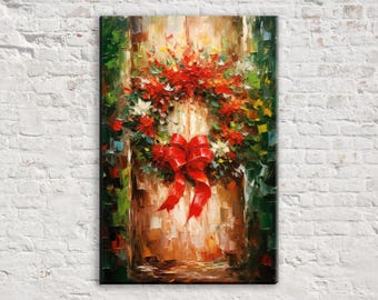 Rustic Christmas Wreath Art - Traditional Holiday Wall Decor, Giclee Print on Gallery-wrapped Artist Canvas, Available in Extra Large Sizes