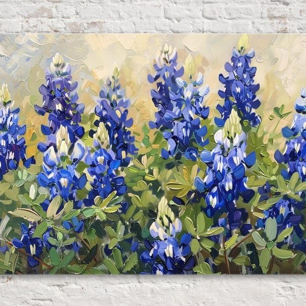 Texas Bluebonnet Canvas Wall Art, Vibrant Wildflower Landscape | Framed or Unframed, Ready to Hang, Available in Extra Large Sizes