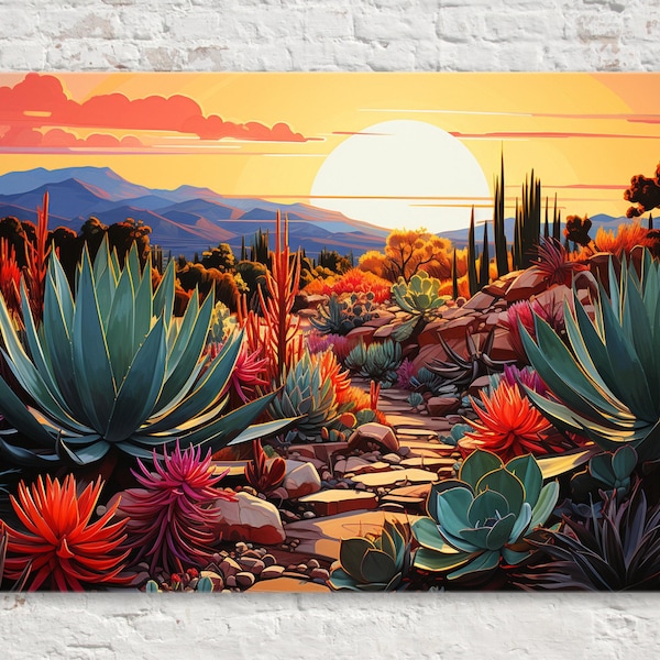 Southwest Agave Sunset Canvas Wall Art, Desert Landscape Canvas | Framed or Unframed, Ready to Hang, Available in Extra Large Sizes