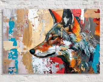 Moderne Leinwandbilder mit Kojotenmotiven: Farbenfrohe Wildtiere des Südwestens, auf Keilrahmen gespannt, fertig zum Aufhängen | Extra große Formate, UV-beschichtet