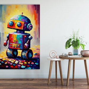 Cute Little Robot Canvas, Kids Room Robot Art, Painting Print, Children's Art image 8