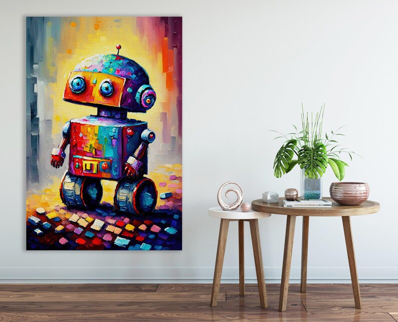 Cute Little Robot Canvas, Kids Room Robot Art, Painting Print, Children's Art image 8