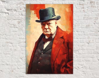Winston Churchill Art, Iconic British Prime Minister, Print on Gallery-wrapped Artist Canvas, Ready to Hang, in Extra Large Sizes