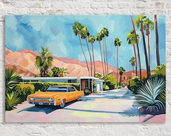 Mid-Century Palm Springs House Wall Art, Giclée Print on Gallery-wrapped Artist Canvas, Ready to Hang, Available in Extra Large Sizes