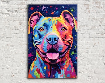 Pitbull Canvas Wall Art, Large Canvas Art, Cute Dog Portrait, Pit Bull Painting, Giclee Pop Art