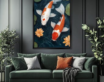 Yin Yang Koi Fish Zen Wall Art Canvas Print, Framed or Unframed, Gallery-wrapped Giclée, Ready to Hang, Extra Large Wall Art