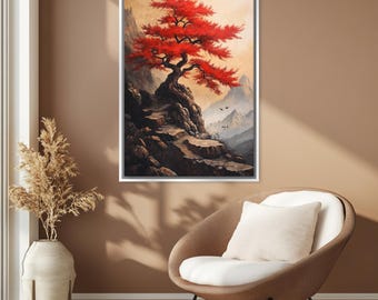 Autumn Japanese Maple Tree – Vibrant Red Tree Canvas Print, Framed