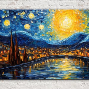 Van Gogh Starry Night Canvas Print, Wall Art, Modern Reimagination Painting, Beautiful Night Scene, Large Canvas Wall Art