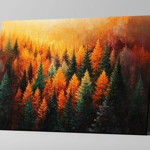 Vibrant Orange and Green Fall Forest Wall Art Canvas Print, Framed or ...