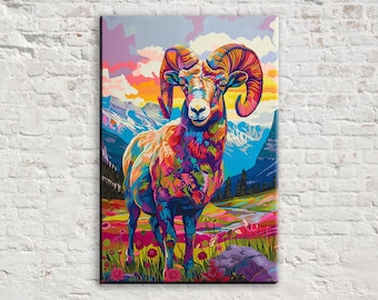 Graceful Bighorn Sheep Nature Portrait, Giclee Print on Gallery-wrapped Artist Canvas, Available in Extra Large Sizes