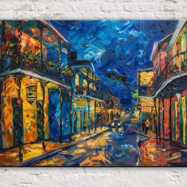 Midnight in the Big Easy: New Orleans Painting, Heavy Texture, Giclee Print on Gallery-wrapped Artist Canvas, Available in Extra Large Sizes