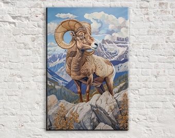 Wild Bighorn Ram Landscape Print, Giclee Print on Gallery-wrapped Artist Canvas, Ready to Hang, Available in Extra Large Sizes