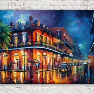 New Orleans French Quarter Canvas, Bourbon Street Painting Print, Large Canvas Art, Real Wood Frame, High Quality Canvas