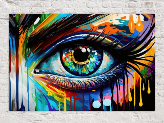 Vivid Eye Wall Art Canvas, Painted Eye Wall Art, Drip Trip