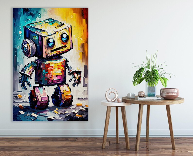Baby Robot Art, Cute Kids Robot Painting Print, Children's Art image 6
