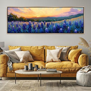 Panoramic Springtime Bluebonnet Landscape, Texas Canvas Print, Framed Unframed, Long Horizontal Giclée, Ready to Hang, Extra Large Wall Art