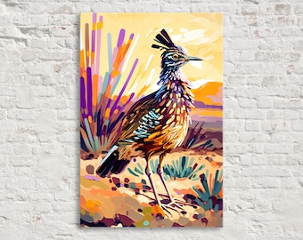 Desert Roadrunner, Southwest Wildlife Wall Art, Giclee Print on Gallery-wrapped Artist Canvas, Ready to Hang, Available in Extra Large Sizes