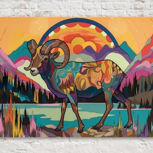Bighorn Schaf , Giclee Print im Collagen-Stil auf Galerie-umwickelter Künstler-Leinwand, erhältlich in extra großen Größen