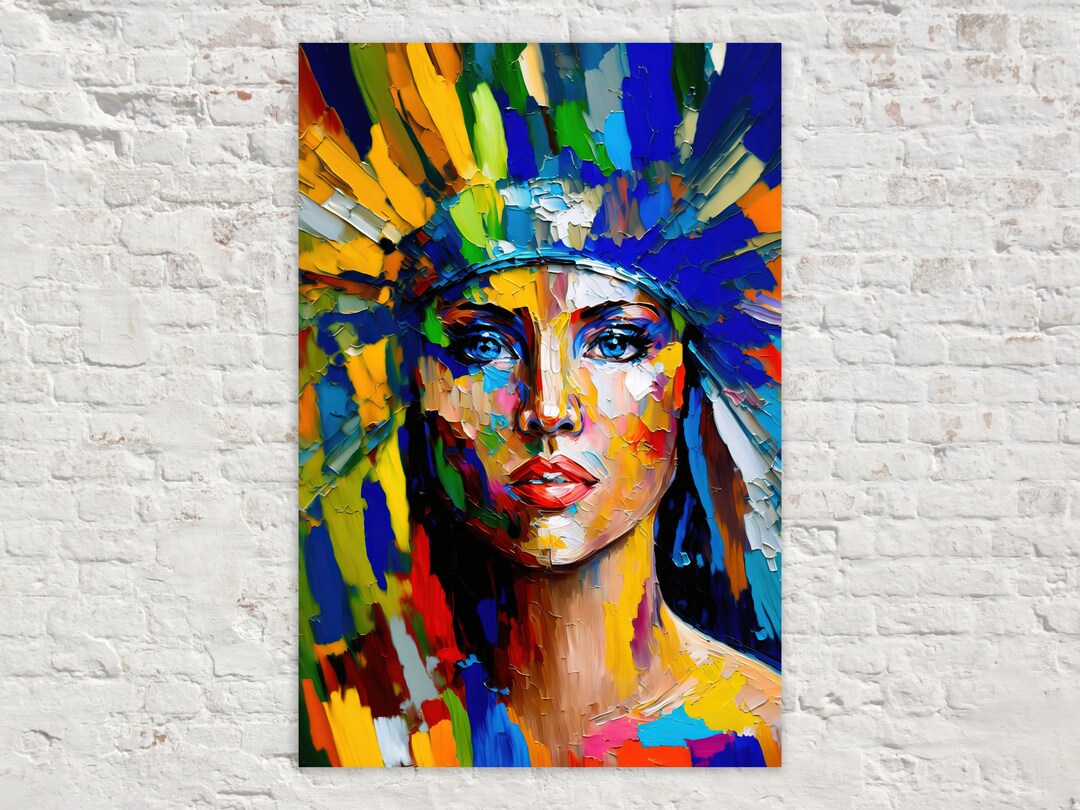 Woman in Headdress Art Print, Female Warrior Canvas Art, Native ...