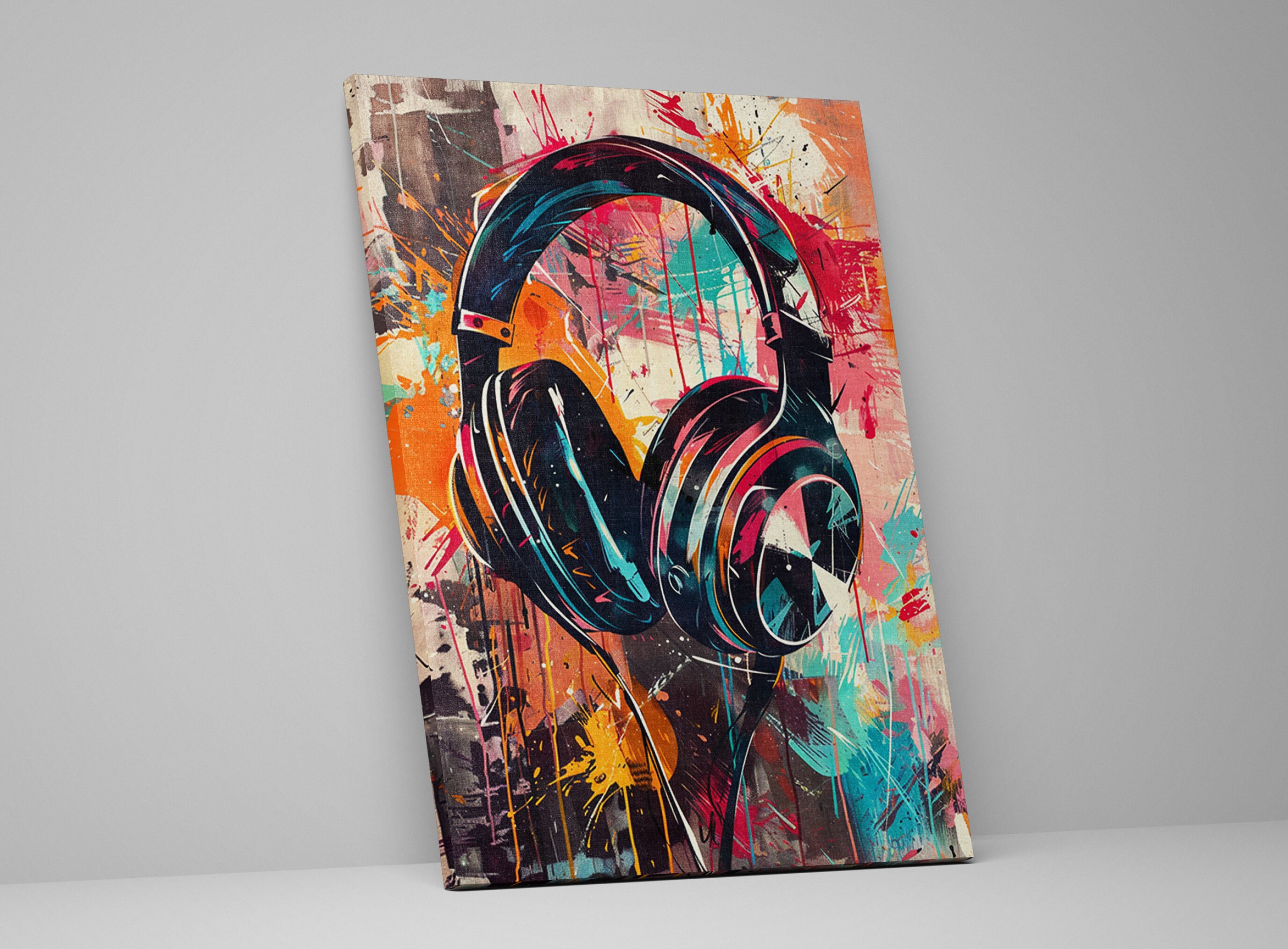 Retro Headphones Pop Art Wall Decor, Giclée Print on Gallery