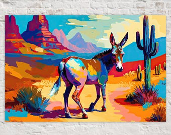Desert Donkey Canvas Art, Southwest Wildlife, Rustic Charm | Framed or Unframed, Ready to Hang, Available in Extra Large Sizes