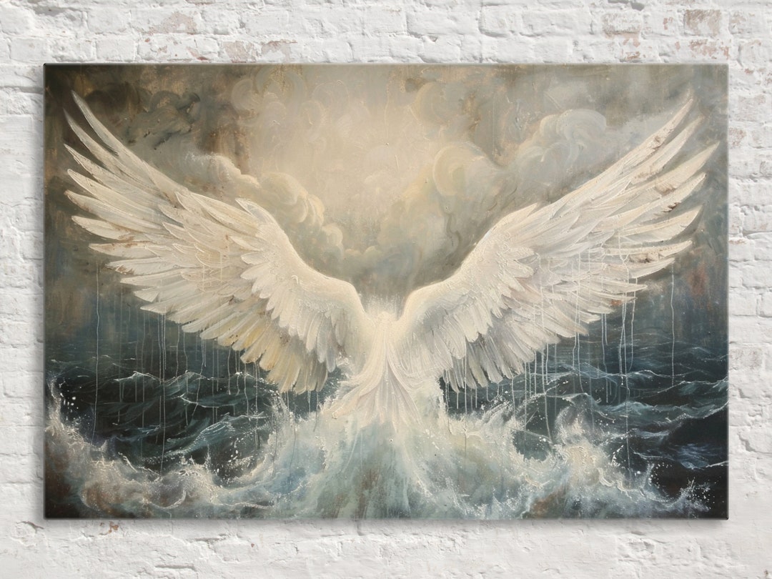 Celestial Angel Wings in the Sea, Religious Art, Print on Gallery ...